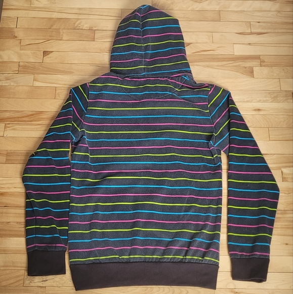 A black hoodie by Amnesia with blue, pink and green stripes - Picture 7 of 10